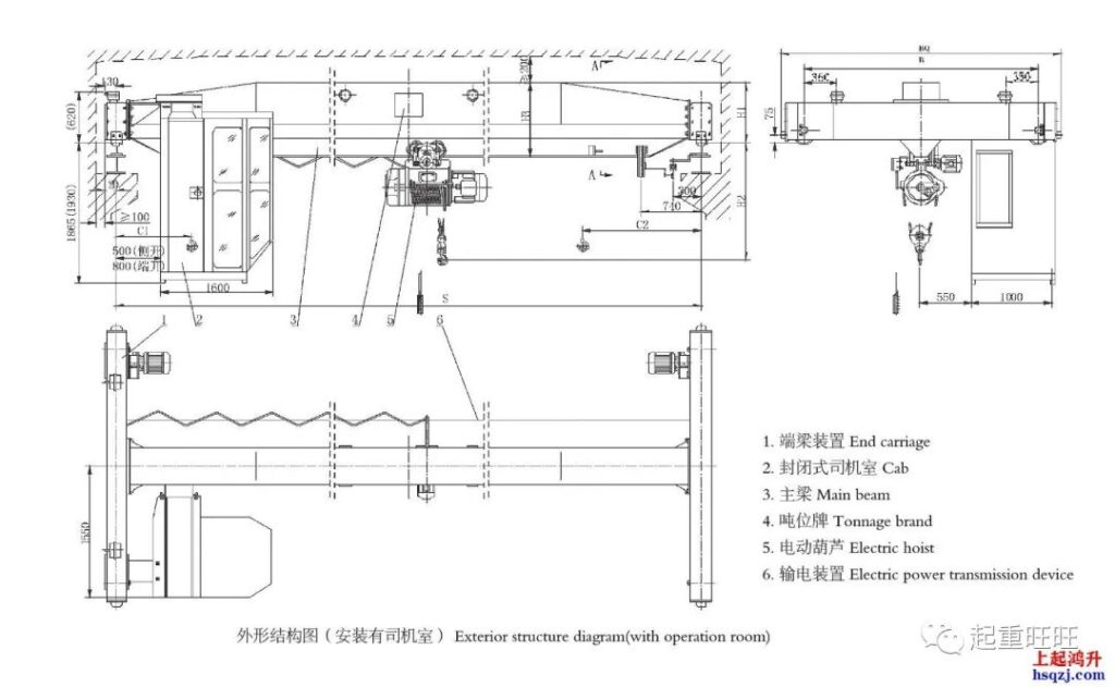 16吨单梁起重机技术参数16吨单梁行车外形尺寸图纸