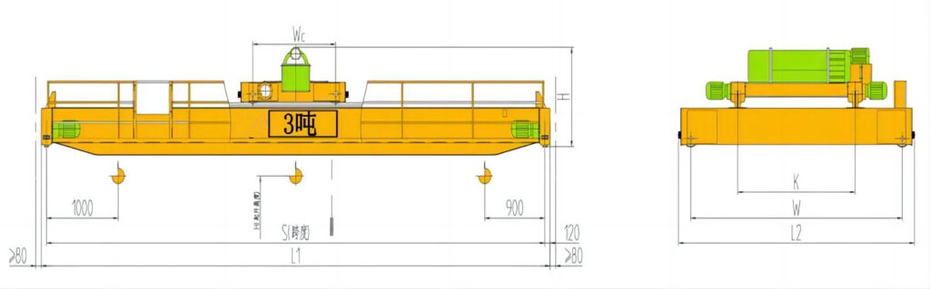 3吨电动葫芦双梁起重机结构图